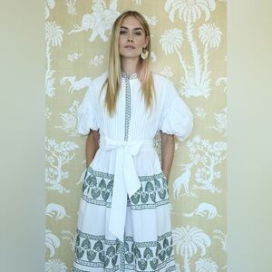 ASHA White and Green Long Sleeve Dress